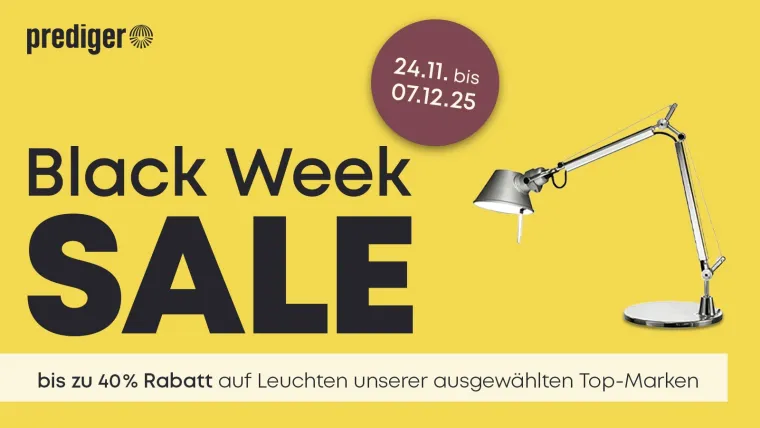 Bild: Black Week Sale bei Prediger: Bis zu 40 % Rabatt auf die Leuchten ausgewählter Top-Marken