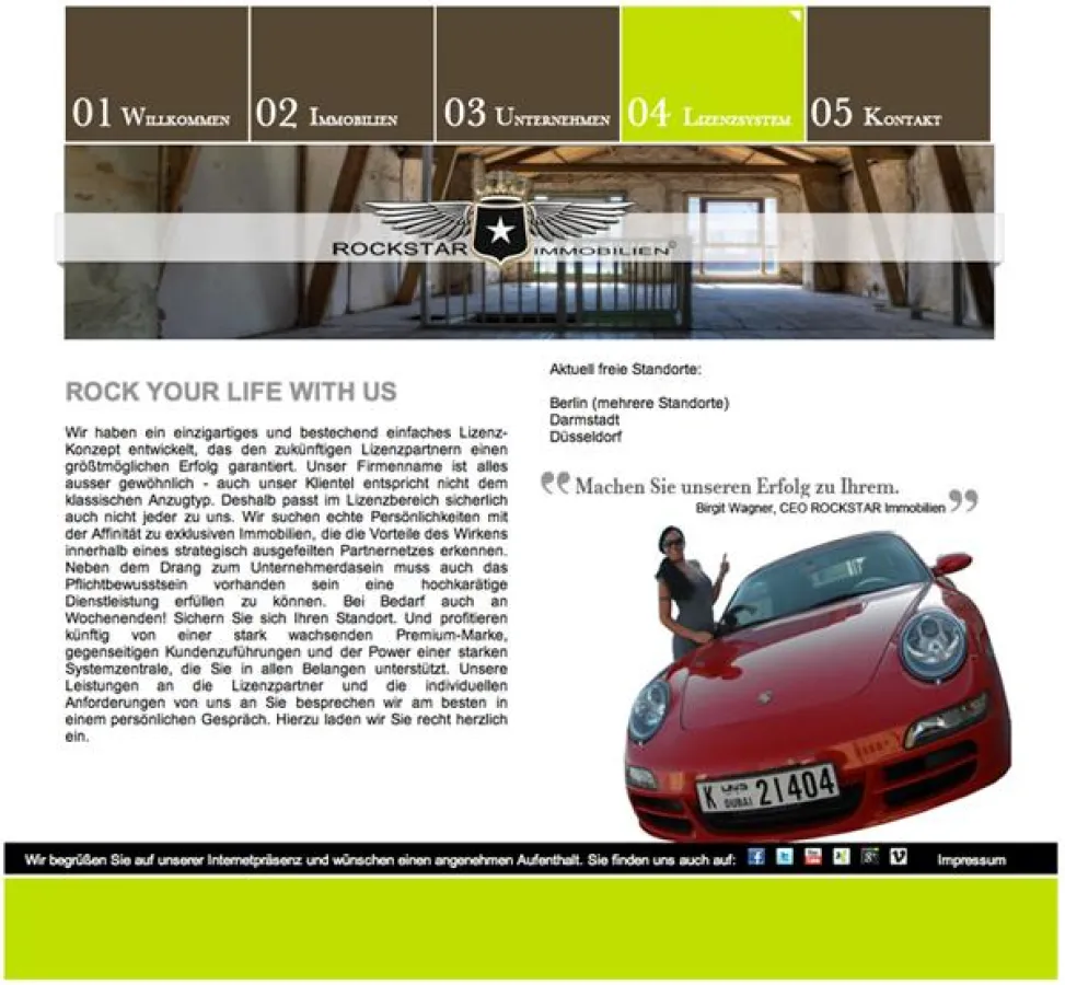 Internetauftritt der ROCKSTAR Immobilien GmbH