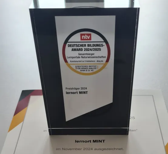 Bild: Lernort MINT: Gesamtsieger des Deutschen Bildungs-Awards in der Kategorie „Lernportale Naturwissenschaften“