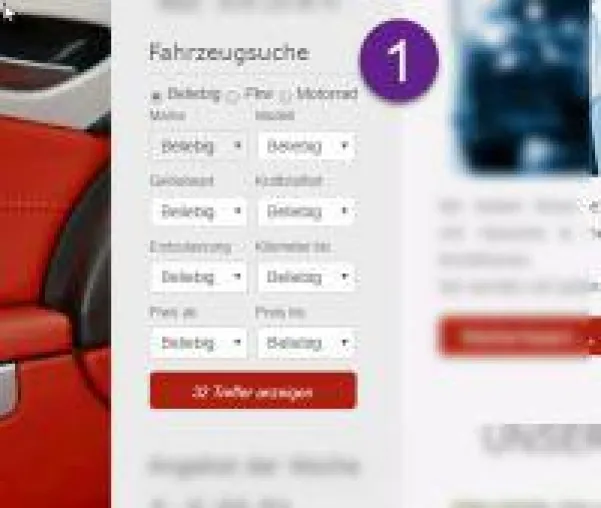 Bild: Homepage Autohandel: Neues cmsCAR-Modul "SucheBox Widget" für die Fahrzeugpräsentation