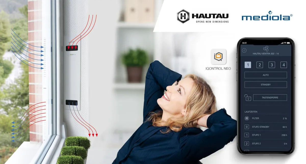 Mediola integriert u.a. den innovativen Hautau Fensterlüfter Ventra® in seine App IQONTROL NEO