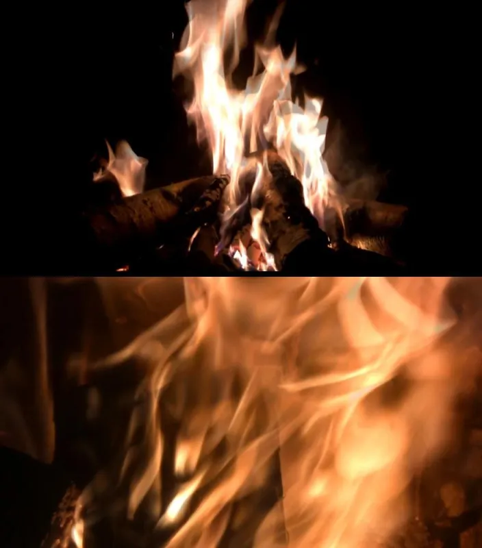 Kaminfeuer Comprehensive Edition 1080. Oben: Standardfeuer. Unten: Neue Erweiterung