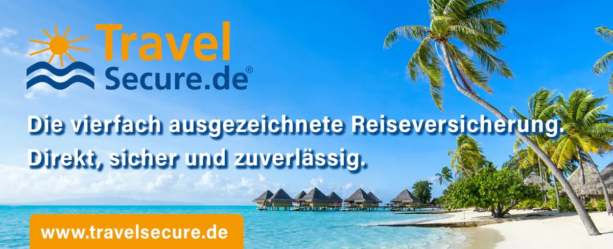 TravelSecure.de Die vierfach ausgezeichnete Reiseversicherung. Direkt, sicher und zuverlässig. (© Würzburger Versicherungs-AG)