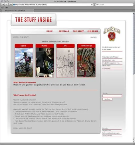 Bild: What’s your Stuff Inside? Auf der neuen JIM BEAM Online-Plattform kann jeder zeigen, was in einem steckt