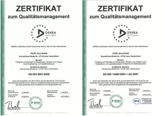 Bild: OLPE Jena GmbH erfolgreich rezertifiziert - DEKRA bescheinigt Qualitätsmanagement in der Auftragsfertigung