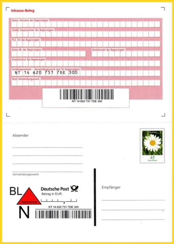 Das neue Produkt Nachnahmepostkarte National als Ganzsache
