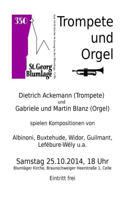 Bild: Konzert mit Trompete und Orgel in St. Georg Celle (Blumläger Kirche)
