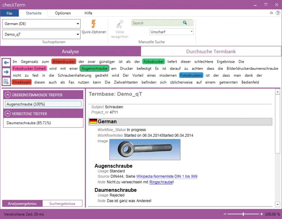 Übersichtlich präsentiert checkTerm alle „Fundstellen“