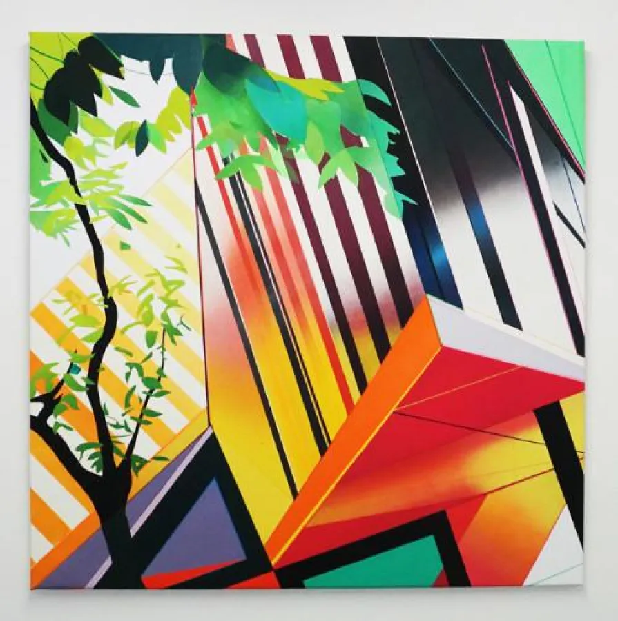 Gonzalo Fuentes, O.T. (Serie Mixtapes), Mischtechnik auf Leinwand, 100 x 100 cm ©artist/100kubik.