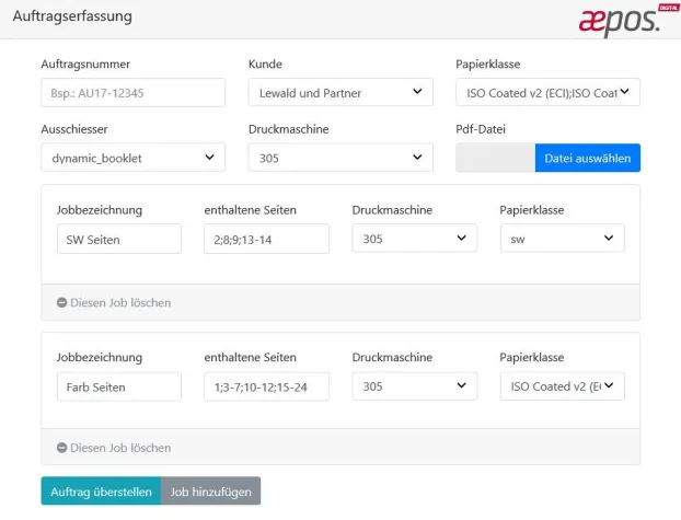 Bild: aepos. Job Ticket Editor jetzt einfacher & schneller bedienbar und kundenspezifisch anpassbar
