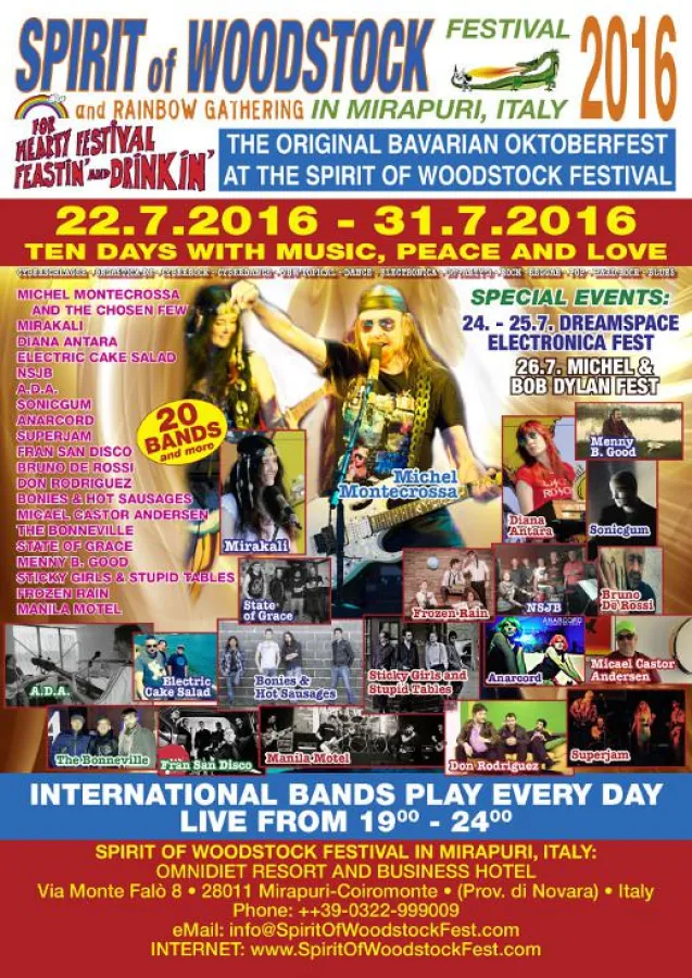 Festivalplakat: Spirit of Woodstock Festival 2016 in Mirapuri, Italien