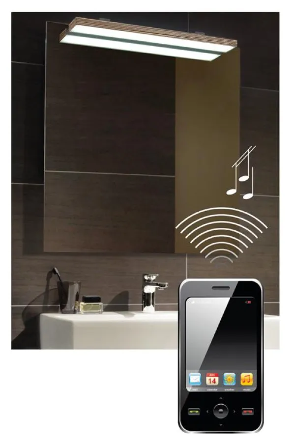 Die Musik wird übers Handy oder den MP3-Player direkt zum Spiegel übertragen. Bild: tdx/Villeroy & Boch