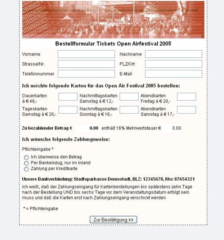 Beispiel für ein Bestellformular / Weitere Informationen unter www.formdesk.de