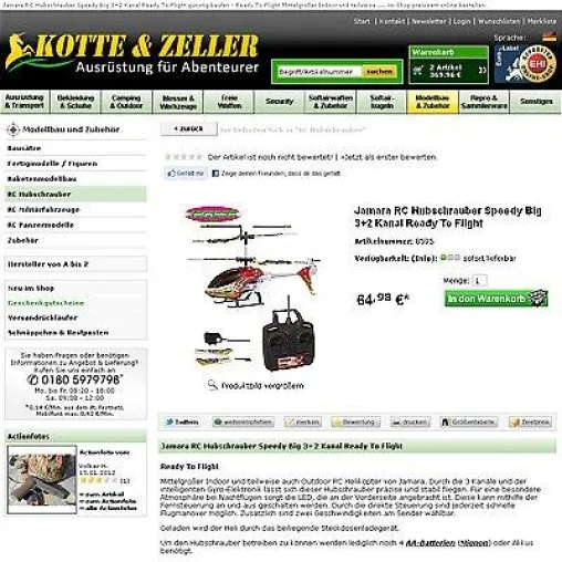 Bild: Neuer Männersport Modell Helikopter: Kotte-Zeller RC Hubschrauber Modelle voll im Trend