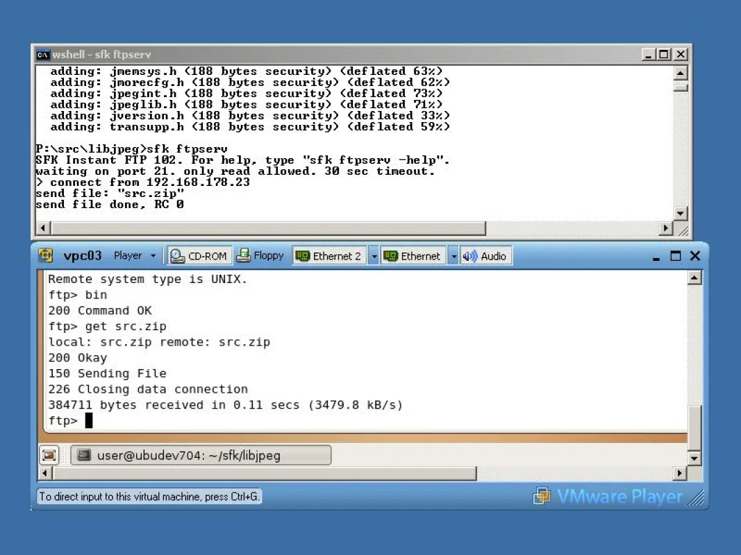 Windows, virtuelles Linux und Dateiübertragung auf der Kommandozeile.