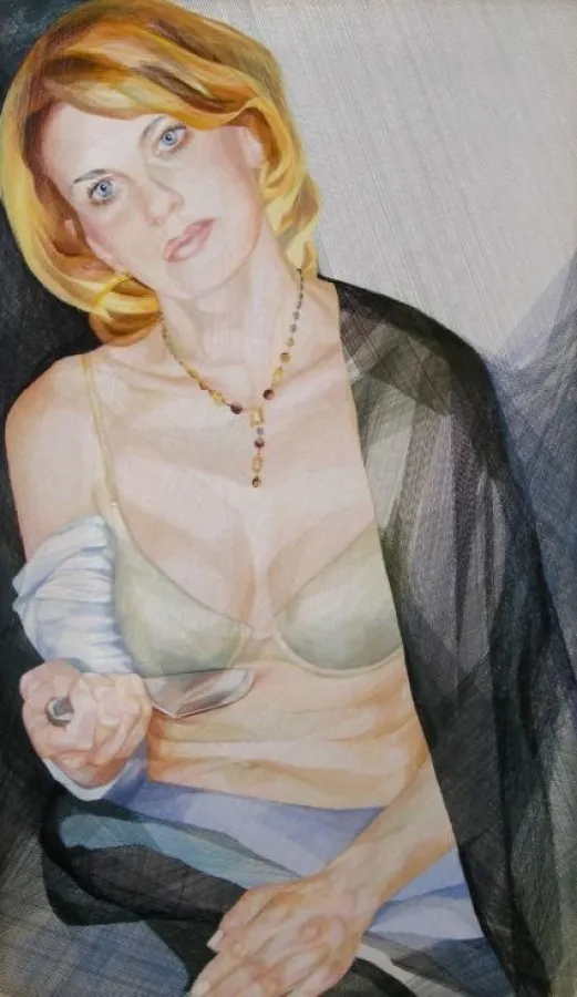 Monika Thiele I Lucretia II I 2008 I Garn auf Organza I 150 x 90 cm