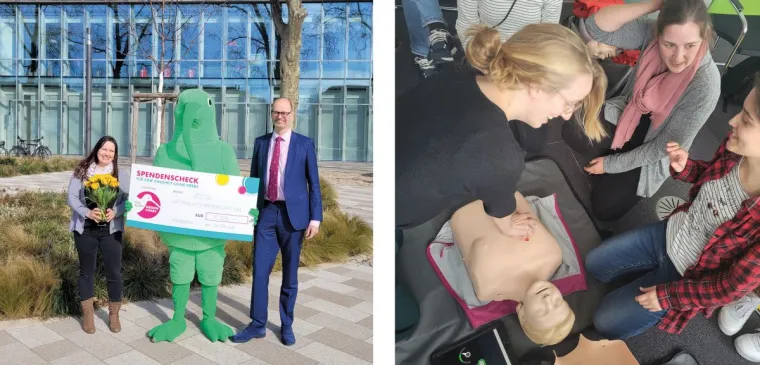 Reanimationstraining und Spendenübergabe mit Kiwi - Die Gewinner der letzten Spendenaktionen zu Besuch bei ZEQ Bild: Reanimationstraining und Spendenübergabe mit Kiwi - Die Gewinner der letzten Spendenaktionen zu Besuch bei ZEQ