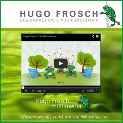 Bild: Hugo Frosch präsentiert die Geschichte der Wärmflasche und der neuen Öko-Wärmflasche in einem Erklär-Video