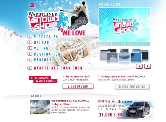 BUZZWOO! entwickelt im Auftrag von ProSieben das Online-Video-Portal für die WARSTEINER SNOW SHOW Bild: BUZZWOO! entwickelt im Auftrag von ProSieben das Online-Video-Portal für die WARSTEINER SNOW SHOW