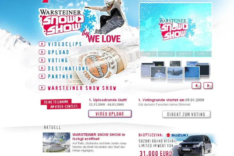 Bild: BUZZWOO! entwickelt im Auftrag von ProSieben das Online-Video-Portal für die WARSTEINER SNOW SHOW