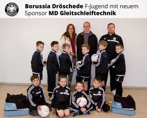 Bild: Damit beim Spiel alles glatt geht – Borussia Dröschedes F-Jugend mit neuem Sponsor MD Gleitschleiftechnik