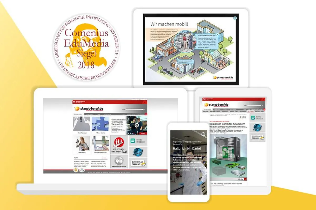 Comenius-Siegel für planet-beruf.de im mobilen Design