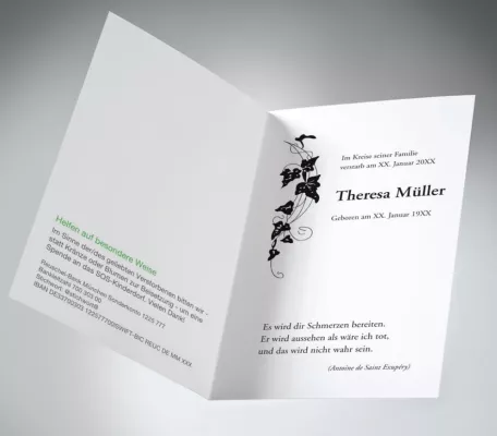 Bild: Neuer memento-Service: Bitte um „Kranzspende“ auf der Trauerkarte