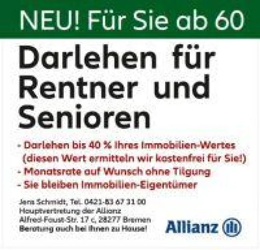 Bild: Darlehen für Rentner - OHNE Rückzahlung zu Lebzeiten