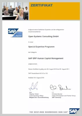 Bild: Ernennung zum Special-Expertise-Partner (SEP) für den Bereich Human Capital Management (HCM) durch die SAP AG