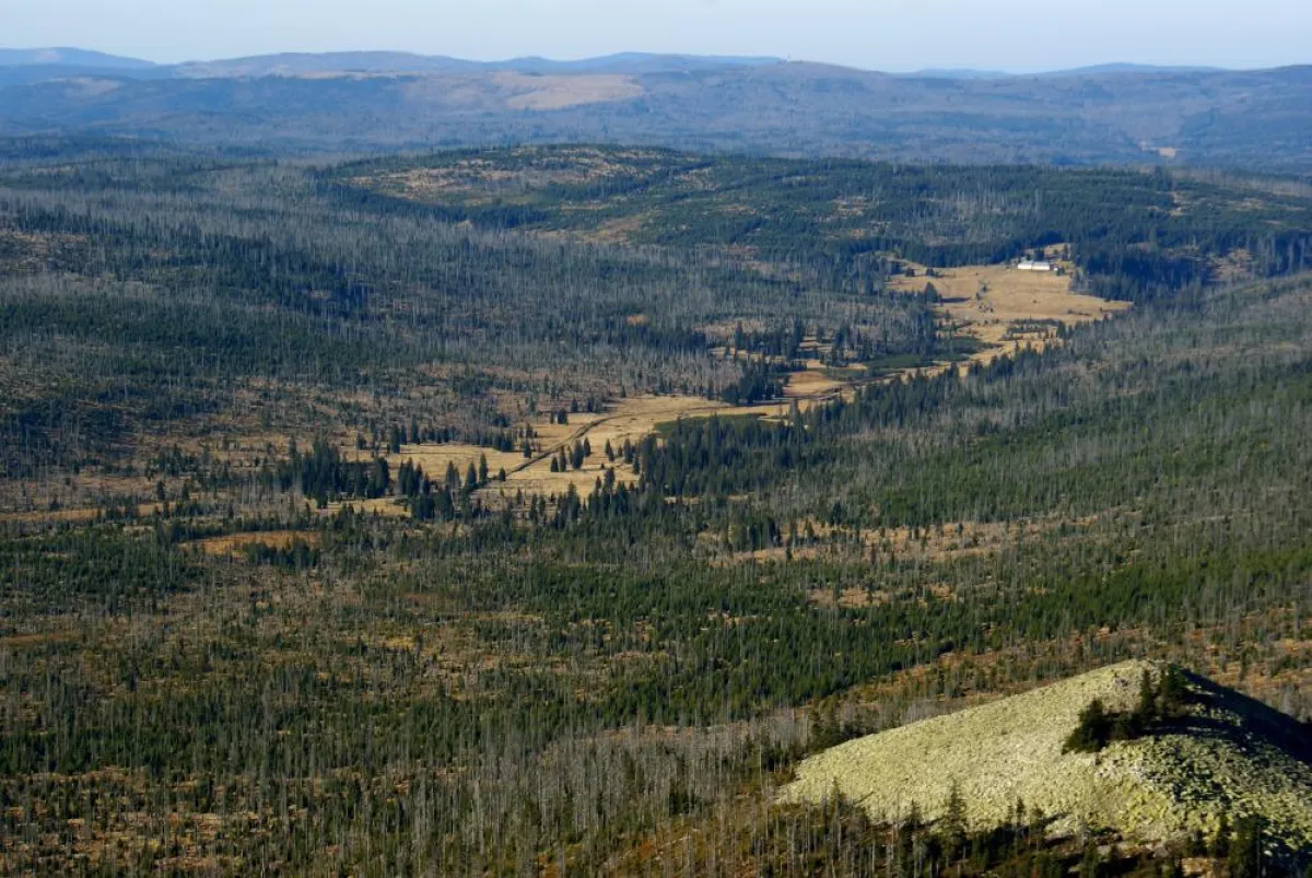 Blick über den einstigen Eisernen Vorhang im Lusental (Luzenské údolí). Luftbild: Leibl, NPV BW