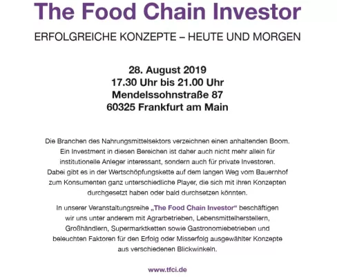 Bild: TFCI The Foodchain Investor - Sommertagung am 28.08.2019 in Frankfurt