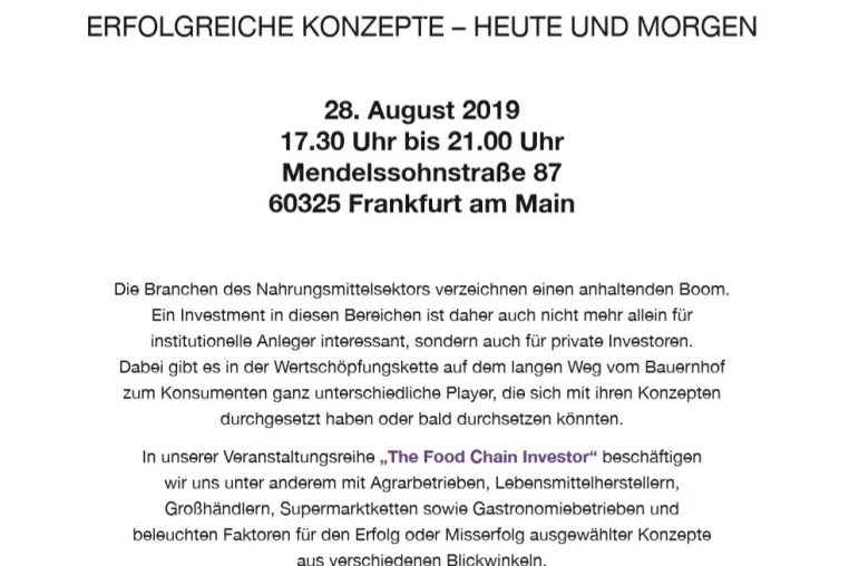 Bild: TFCI The Foodchain Investor - Sommertagung am 28.08.2019 in Frankfurt