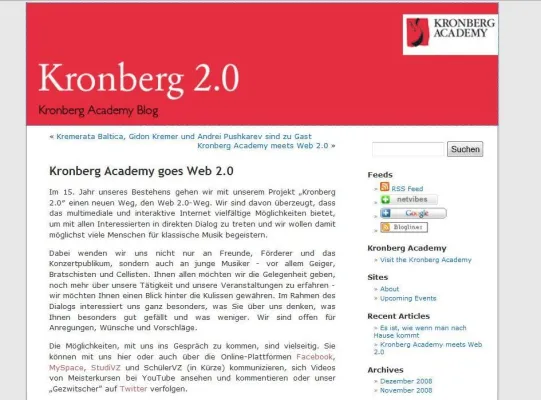 Kronberg Academy initiiert eigenes Weblog und weitere Web 2.0-Aktivitäten Bild: Kronberg Academy initiiert eigenes Weblog und weitere Web 2.0-Aktivitäten