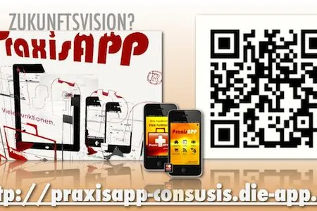 Bild: Die PraxisAPP als mobiles Kommunikationsinstrument im Arzt-Patient-Dialog