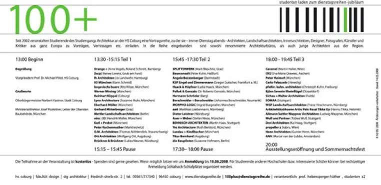 Bild: Internationale Architekten präsentieren sich zur ‚dienstagsreihe 100+’