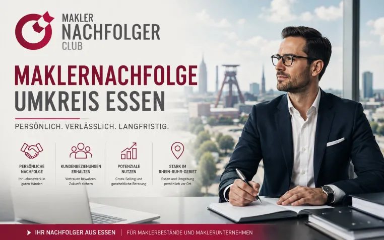 Maklernachfolge Umkreis Essen: Erfahrener Versicherungsmakler sucht einen Maklerbestand Bild: Maklernachfolge Umkreis Essen: Erfahrener Versicherungsmakler sucht einen Maklerbestand