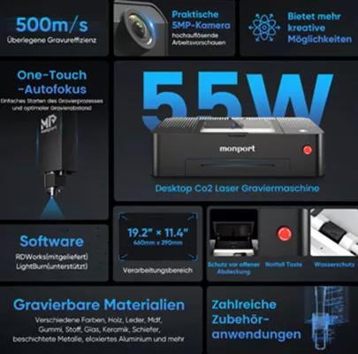 Bild: Monport präsentiert den Onyx 55W Desktop Lasergravierer für kreative Anwender