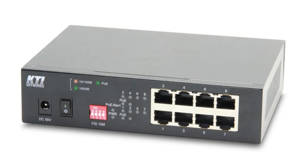 Versorgt bis zu vier Endgeräte über das Datenkabel mit Strom: der KGS-0800-4HP von KTI