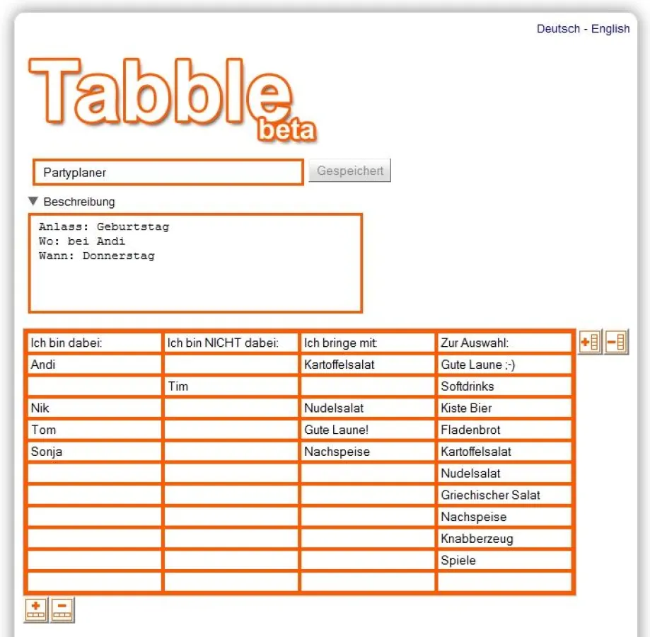 Tabble im Einsatz zur Partyplanung