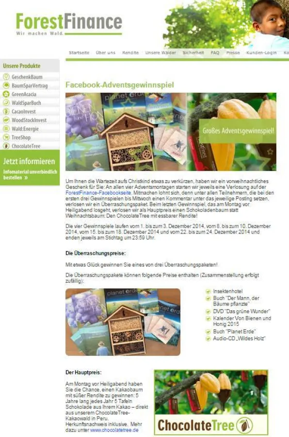 Regenwald-Produkte sind die Preise beim Facebook-Gewinnspiel