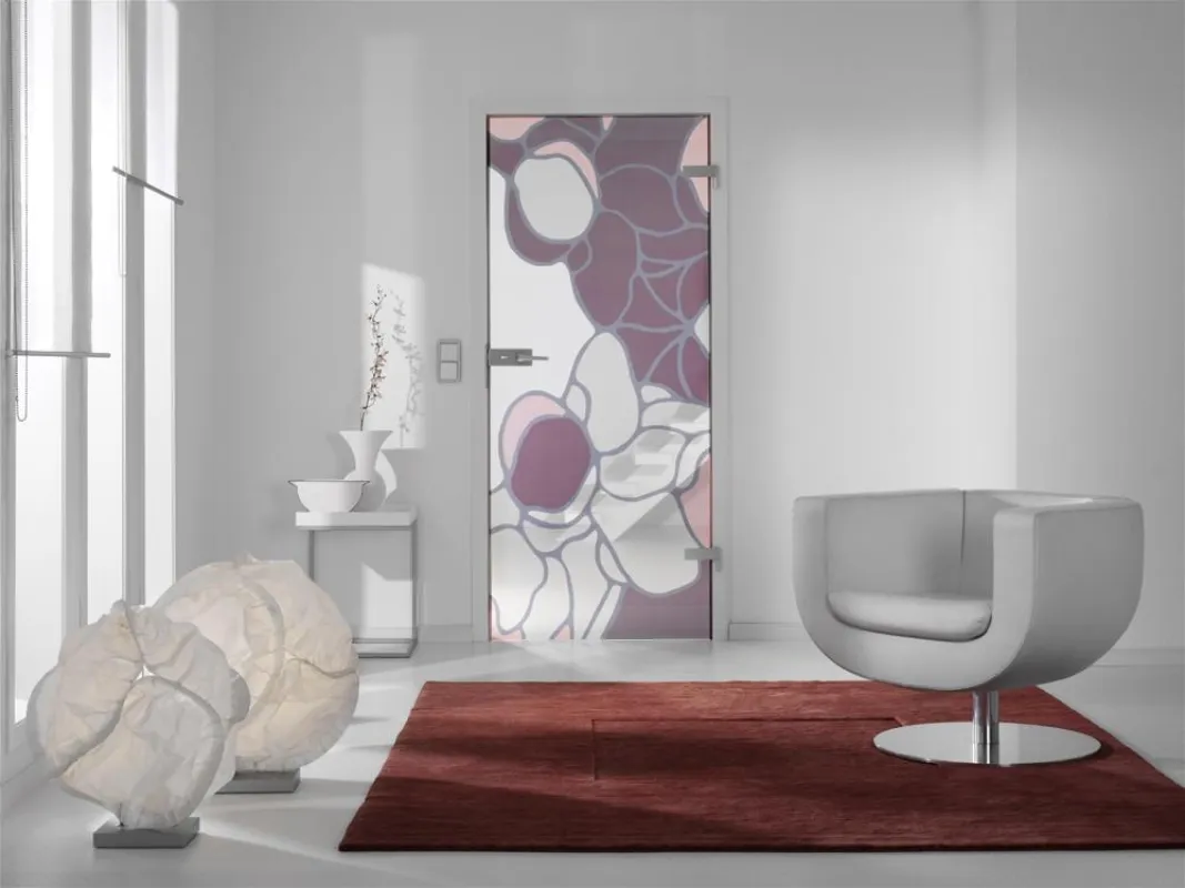 Art Line Ganzglastür von WIRUS mit Kunstwerk von Stefan Schiek