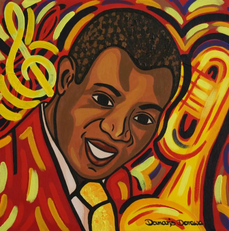 Das Portrait des Jazz-Musikers Louis Armstrong ist eines der Bilder in der Galerie Mitte in Dresden.