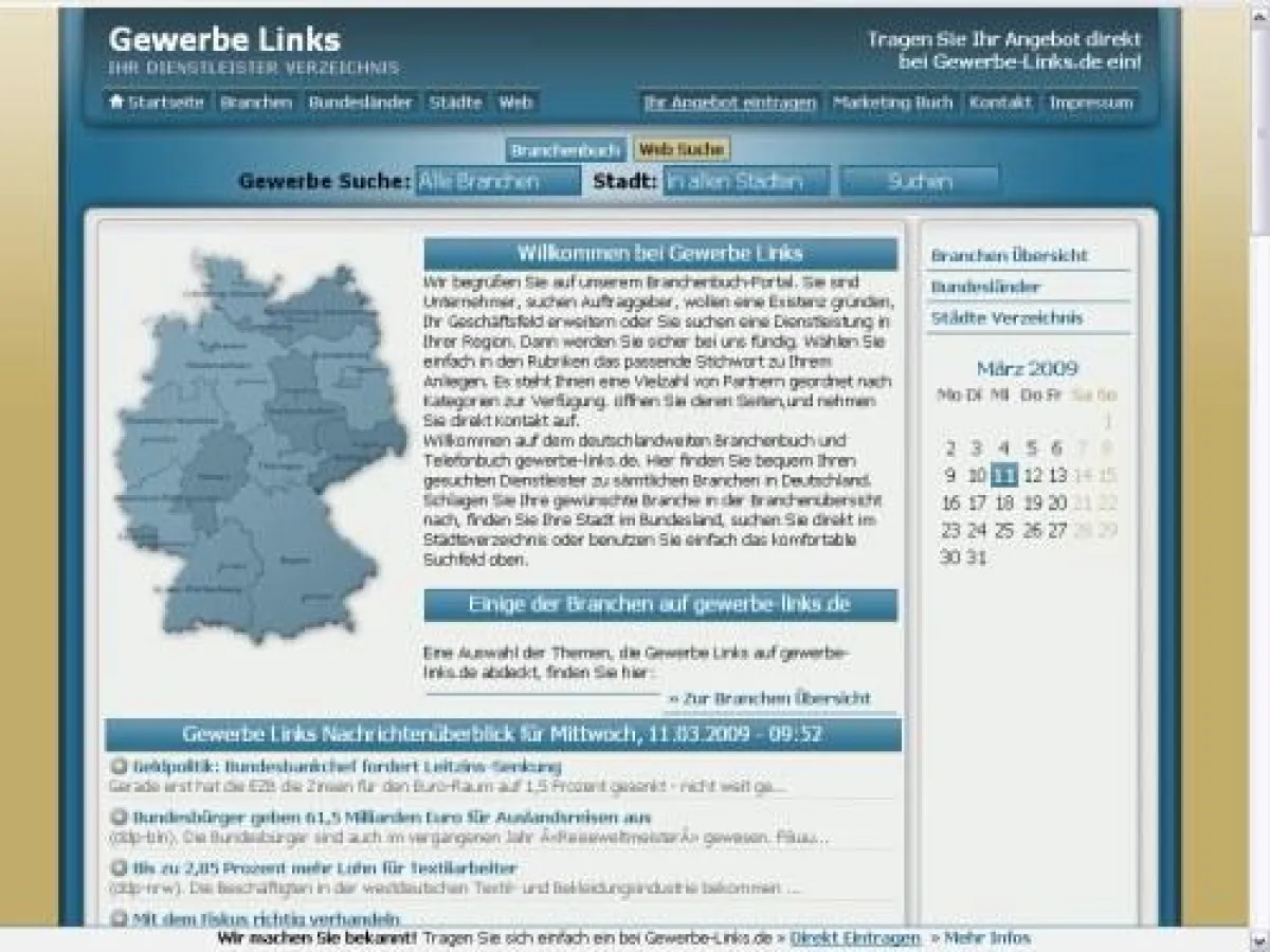 Startseite des Branchenbuch Angebots