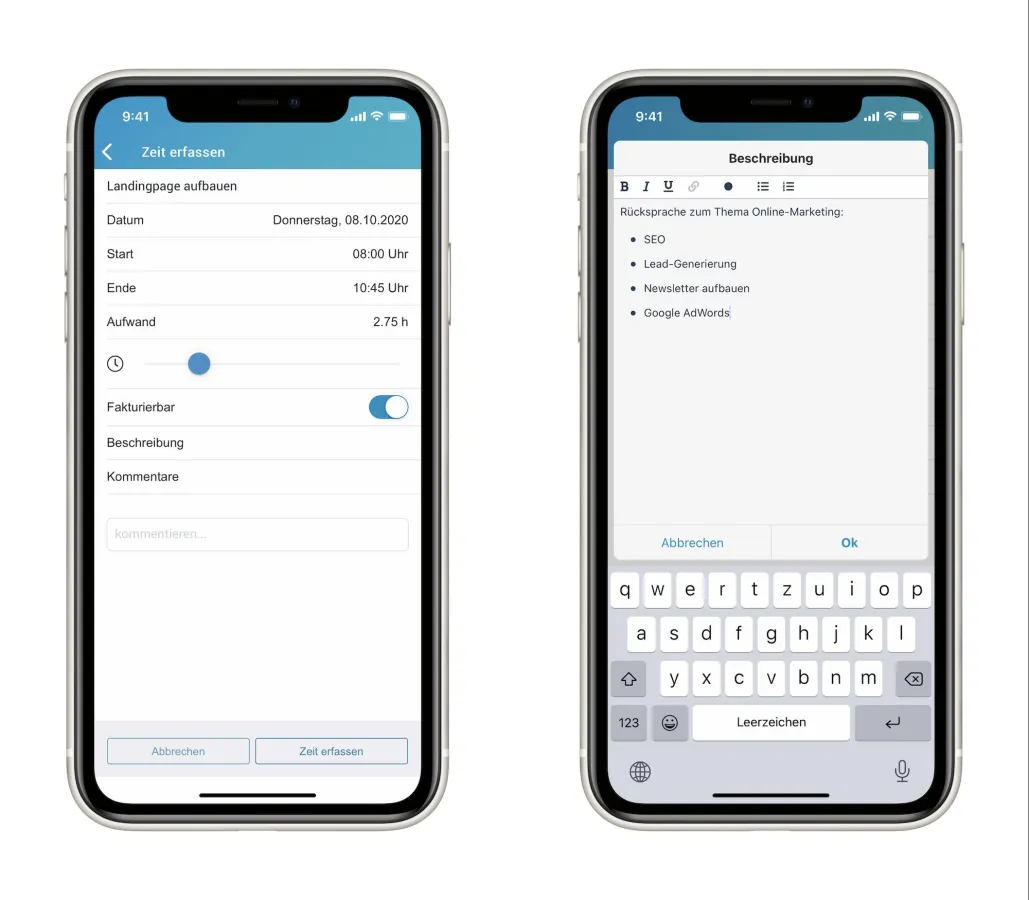 Das Update der factro Mobile App bringt u.a. die smarte Zeiterfassung