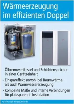 Wärmeerzeugung im effizienten Doppel: Ölbrennwertkessel und Schichtenspeicher Bild: Wärmeerzeugung im effizienten Doppel: Ölbrennwertkessel und Schichtenspeicher