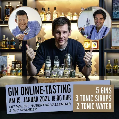 Bild: Wajos veranstaltet Gin Online-Tasting am 15.01. mit Barkeeper Nic Shanker & Destillateur Hubertus Vallendar
