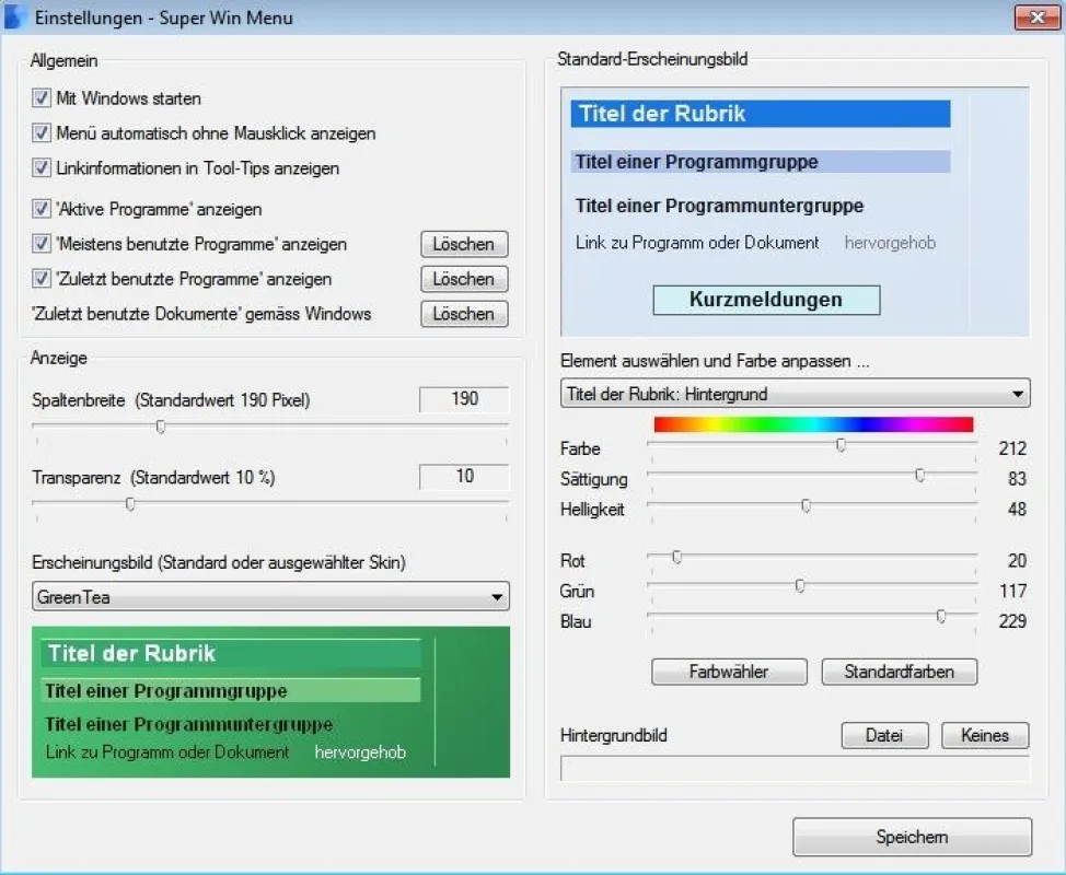 Super Win Menu - Schneller Zugriff auf Applikationen und Dokumente