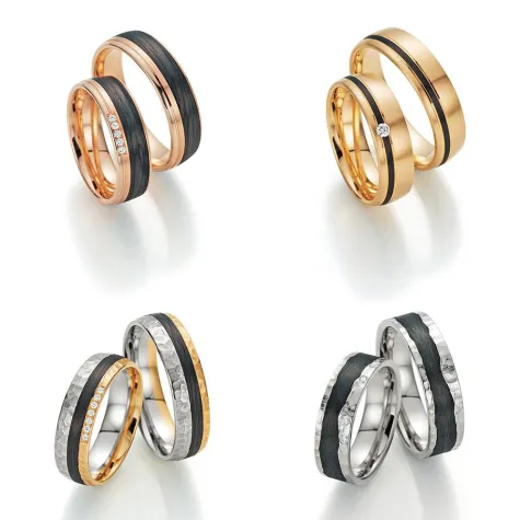 Bild: Erweiterung der „Carbon küsst Gold“–Kollektion von Fischer Trauringe