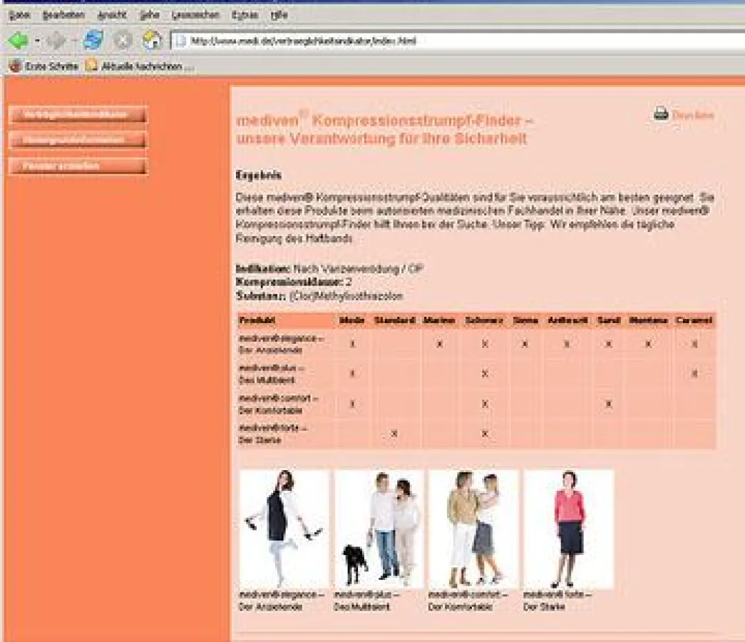 Der mediven® Kompressionsstrumpf-Finder ist die benutzerorientierte Wissensdatenbank von medi - Erstellt durch die Orga Lab GmbH