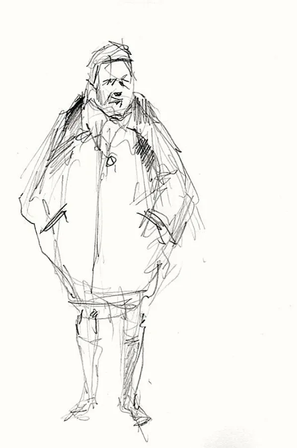 Die Kunstbesucherin — Bleistift auf Skizzenpapier